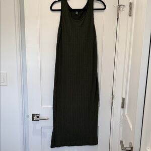 Maternity Sleeveless Olive Green Ribbed Maxi Dress